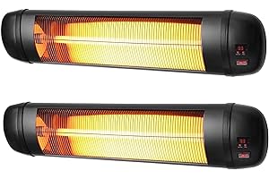 Heatlab 2kW Quartz Bulb Wall Mounted Infrared Outdoor Patio Heater with Remote Control in Black Pack of 2