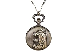 JewelryWe Montre Gousset Homme Et Femme Rétro,Montre de Poche à Quartz Vintage avec Relief,Collier Montre Fantaisie pour Pansement,Costume,Cadeau pour Homme et Femme