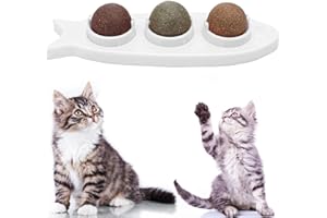 LOUENTH Palla di erba gatta 3 in 1 per gatti, mulino a vento girevole, giocattolo interattivo per la pulizia dei denti di gatti interni (Bianco)