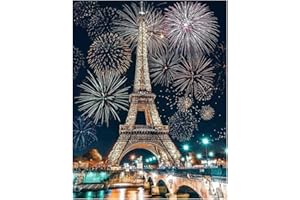 DCIDBEI Quadratische Steine 40x50 cm Diamant Painting Bilder Groß 5D Square Diamond Painting Full Drill Cross Stitch Embroidery Kit Basteln Erwachsene Mosaik Landschaft Eiffelturm Paris Feuerwerk