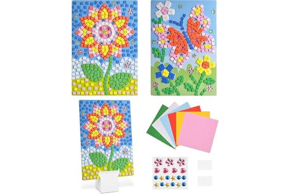 AUAUY Kit Créatif Mosaïques Fleur, 2PCS Kits de Mosaïque Kits D'artisanat pour Filles Jouets Artisanaux pour Enfants et Tout Petits des Activités Amusantes Cadeaux pour Filles 3 4 5 6 Ans