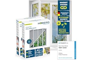 Hoberg Window Pollen Screen with Innovative Magnetic Attachment | Fly Net up to 150 x 130 cm Individually Cut to Size, no Drilling and screwing | Mosquito Net Attach with 16 Magnets [2 Pieces]