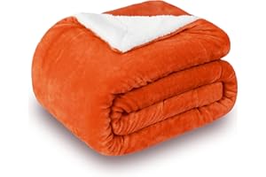 SOCHOW Sherpa koc dwustronny, pomarańczowy, przytulny koc, bardzo gruby, ciepły koc Sherpa, 220 x 240 cm, super miękki koc polarowy, do sofy lub salonu
