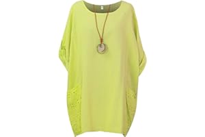 Storm Island Ladies Italian Plain Top Women Lagenlook Cotton Baggy Dress Two Pockets Necklace SI099