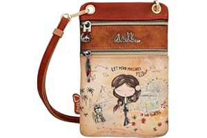 Anekke | Peace & Love Mini torba damska | 60's Inspirowane etui na ramię na telefon | 15 x 20 x 2 cm | Kolor camel, br?zowy, 15 x 20 x 2 cm