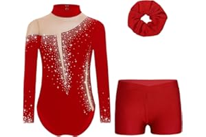 Oyolan Enfant Fille Justaucorps Gymnastique avec Short Ensemble Gym Tenue Patinage Danse Costume Spectacle