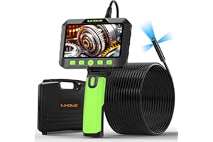 T27 Triple Lens Inspection Camera with 32.8FT Semi-Rigid Cable, ILIHOME 5.0" IPS Screen Endoscope Camera with Lights, 1080P Industrial Borescope, IP67 Waterproof Drain Pipe Camera with Tool Box