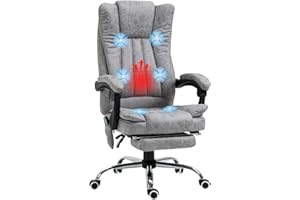 Vinsetto Reclining Office Chair with Massage and Heat, Microfibre Computer Desk Chair with Footrest for Home with Adjustable Height, Padded Arm, Swivel Wheels, Grey