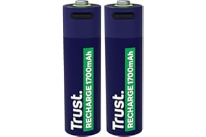 Trust Akumulator USB-C AA 2-pak, wbudowany port USB C, nie wymaga ładowarki, podwójne akumulatory AA o dużej pojemności 1700 mAh przez ładowarkę do telefonu/port USB, 2 sztuki