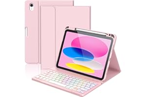 KBCASE for iPad 10th /A16 11th Generation Case with Keyboard Detachable Keyboard Case for iPad 10th 10.9" 2022/A16 11th Generation 11" 2025 with Pencil Holder, Multi-Angle,UK Layout, Pink