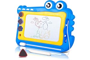 PQETBV Krokodil Magnetische Maltafel Zaubertafel, Bunt Magnetische Zeichenbrett Lernspielzeug ab 2-7 Jahre Malbrett mit 4 Form Stempel für Kinder ab Kinderspielzeug ab 2 Jahre (Blau)