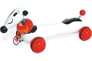 Vilac Wooden Toby The Dog Pull Along Toy, Includes Head and Tail with Springs, Bell, Kennel-Shaped Box Pack, 32 x 12 x 13.5 cm, 1 Year+