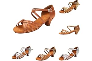 ACHIMLT Scarpe da Ballo Latino Americano Bambina Tacchi Bassi Suola Morbida Scarpe Latino Americano Bambina Comode e Antiscivolo Sandali per Dance Performance Salsa Tango 25-42 EU