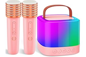 SIMPIM Karaoke Machine for Kids with 2 Microphones, Portable Kids Karaoke Machines for Girls with LED Party Lights,Bluetooth Speaker Toys Birthday Gifts for 3 4 5 6 7 8 9 10-12+Years Old Girls Boys(Pink)