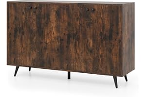 TANGZON Storage Cabinet, 4 Door Buffet Sideboard with Adjustable Shelves, 5 Legs & Anti-tipping Kits, Freestanding Kitchen Cupboard Organiser for Dining Living Room Hallway (Rustic Brown)