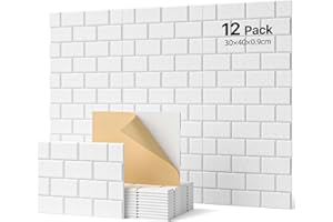 Soundsbay Prostokątne naklejki ścienne z cegłą, akustyczne, do izolacji akustycznej, do dekoracji ścian, 30 x 40 x 0,9 cm, 12 sztuk