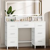 Hzuaneri Dressing Table with Large Mirror, Dressing Table with Storage | DT45103XEU Dressing Table with LED Lights, Adjustabl