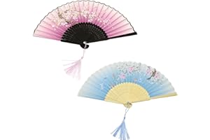 CODKU 2 Pcs Hand Fan Folding, Handheld Folding Fan for Women,Chinese Folding Handheld Fans Silk Folding Fan for Dancing Wedding Party Home Decorations Birthday Gifts