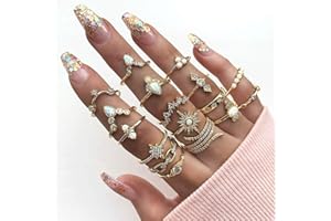 Wedity Boho Crystal Knuckle Flower Ring Set Empilable Or Doigt Joint Anneau pour Femmes et Filles (Paquet de 17)