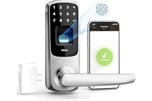 ULTRALOQ UL3 BT 2nd Gen Smart Lock (Satin Nickel) + WiFi Bridge, 5-in-1 Keyless Entry Electronic Door Handle with Bluetooth, Biometric Fingerprint and Touch Digital Keypad