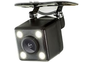 XOMAX XM-020 Mini caméra de recul avec 4 LED lumières + Pratique et fiable, idéale pour garer Votre Voiture + Angle de Vision : 170° + RCA Connexion + Résistante à l'eau + DC 12V