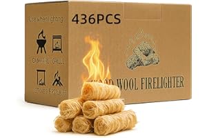 SUNLIFER Natural BBQ Firelighters For Wood Burners: Barbecue Fire Starter Eco Odorless and Smokeless Wood Wool Fire Lighters For Pizza Oven, Fire Pit, Stoves 436pcs