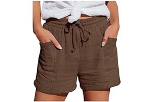 BIKETAFUWY Short Femme Ete Uni Ample en Coton et Lin Short Sport Femme Short Femme Chic d'été Large Fluide Short Travail Femme Grande Taille Elastique avec Poches Ample Casual Jogging Pantalon Court