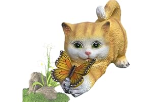 Tuzsocr Statue de Chat à énergie Solaire,Papillons Lampes solaires pour extérieur,Figurine de d'animal décorative pour Jardin,Sculpture en résine étanche,Éclairage LED,pour Pelouse,Terrasse (Style 2)