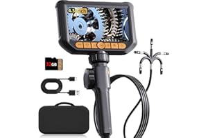 Dual Lens Endoscope Inspection Camera, Qimic Two-Way 360° Articulating Borescope, 1080P 4.3''IPS Screen Endoscope Camera with Lights, IP67 Waterproof Flexible Endoscope, Gadgets for Drain/Pipe