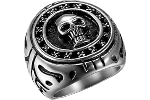 Flongo Anillo De Sello Celta Para Hombre: Anillos Grande De Acero Inoxidable Con Diseño De Calavera Gótica Punk Rock