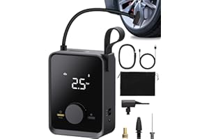 Compresseur à Air Portatif, HOTO Gonfleur Pneus Voiture Pro,120PSI Portable Tire Inflator avec Lumière LED, 12V DC,Batterie de 7500mAH,Mini Air Pompe pour Voiture, Moto Bicyclette, Boule