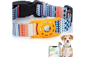 PUSHY.D PUSHY. D AirTag obroża dla kota i psa bohema miękka guma Airtag ochronny futerał poliestrowy obroża dla psa regulowana miękka etniczny styl Colar odpowiednia dla dużych, średnich i małych psów i kotów (pomarańczowy, S)