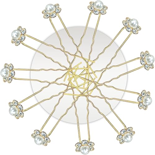 TEMPERIA (12pcs) Diamond Pearl U Pins Hair Accessories for Women & Girls - Decoration Pearls Beads Hair Clip for Bride Hairstyle - For Wedding/Parties (MN01)