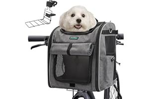 DAISTERN Cesta para Bicicleta Delantera para Perros y Gatos hasta 10KG con Soporte L Ultra-Resistente, Mochila para Mascotas, Cremallera SBS, Ventanas de Malla Transpirables, Cojín Impermeable