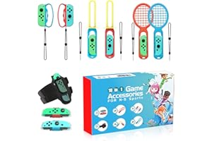GOYERRNES Switch Spiele Zubehör Sets für Kinder Nintendo Switch Sports, 10-in-1 Familienzubehör für Nintendo Switch Sportspiele: Tennisschläger, Schwertgriff, Spielgriff, Handgelenktanzriemen und Beingurt