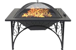 Centurion Supports KOJIN Multi-Functional Elegant Black Square Outdoor Garden & Patio Luxury Heater Fire Pit Brazier