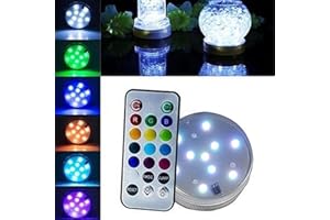 BRUSSELS08 Submersible LED Lights Waterproof 13 Color Underwater Lights Remote Control Battery Operated 10-LED RGB Decorative Lights for Lighting Up Vase, Fish Tank Aquarium, Pond,Swimming Pool, Fountain