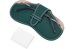 CREATCABIN Leather Glasses Case Portable Sunglasses Pouch Soft Slim Squeeze Eyeglasses Holder Cover Bag With Suede Fiber Cleaning Cloth for Women Men Dark Green