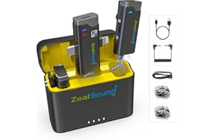ZealSound Micro Cravate Sans Fil pour iPhone/iOS/Android/Caméra, avec 2 Mini Microphone Cravate,Réduction du bruit, Muet,15H Utilisation, pour Enregistrement,Vlogging,Interview, Podcast,YouTube,TikTok