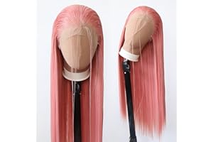 Towarm Light Pink Wig Long Straight Rose Pink Synthetic Lace Front Wigs Pre Plucked Natural Hairline with Baby Hair for Black Women Heat Resistant Fiber Hair Cosplay Daily Wear Wig (Light Pink)