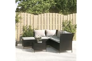 Festnight Sofa Jardin Exterior con Almacenamiento 4 Piezas, Sofá Esquinero, Sofás Patio, Conjunto de Sofá de Poliratán, Sofá Jardin con Cojín de Asiento y Respaldo Negro