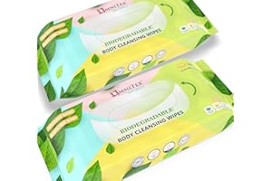Omnitex Lot de 2 paquets de 40 lingettes nettoyantes biodégradables extra larges et extra épaisses pour le corps – Passent au micro-ondes | Sans rinçage pour le camping, les festivals, le bain au lit
