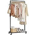 Sakugi Clothes Rail - Movable Clothes Rack with Bottom Shoes Shelf, Heavy-Duty Clothing Rail for Hanging Clothes, Coats, Dresses, Clothes Rail for Bedroom, Closet, Laundry (Black, Medium)