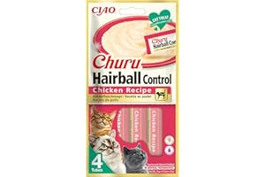 INABA Churu Hairball Control - Friandises pour Chats pour la prévention des Boules de Poils, Favorise Une Digestion Saine, Poulet (4x14g)