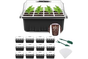 YAUNGEL Mini Serre pour Plantes, 12 Pièces 144 Cellules Intérieure Plateau Semis Bac à semis Pépinière Boîte de Culture avec Couvercle et Ventilation Durables, Noir