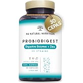 Probioticos y Prebioticos Intestinales con 30 Cepas Bacterianas, Enzymas Digestivas y Zinc. Mejora las Digestiones y el Tr&aacute;ns