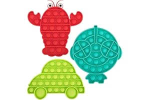 OKCS 3er Set - Fidget Toy Pop It - Push It - geprüft & kinderfreundlich - für Kinder & Erwachsene - zur Ablenkung bei Stress & Nervosität Push Bubble - Auto, Fisch und Krabbe