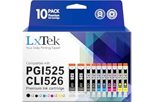 LxTek Compatible Cartouches d'encre Remplacement pour Canon 525 526 pour PIXMA MG5150 MG5350 MG6150 IX6550 MX715 MX885 MX895 IP4850 IP4950 IP6550 MG5120 (PGI-Noir CLI-Noir Cyan Magenta Jaune, 10-Pack)