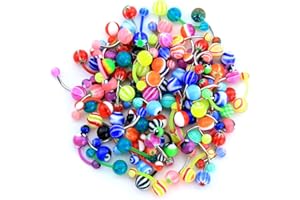 CM Crareesi Mania 50PCS Belly Bars Pack Random Belly Button Bars Stainless Steel/Acrylic Banana Barbells Navel Barbell for Navel Piercing Jewellery
