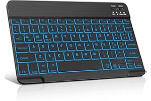 WAVATA Tastiera Bluetooth Layout Italiano, Tastiera Bluetooth Wireless Portatile da 10 Pollici - 7 colori Retroilluminazione Tastiera per iPad OS/Tablet Android/Samsung/Huawei/Lenovo - Nero